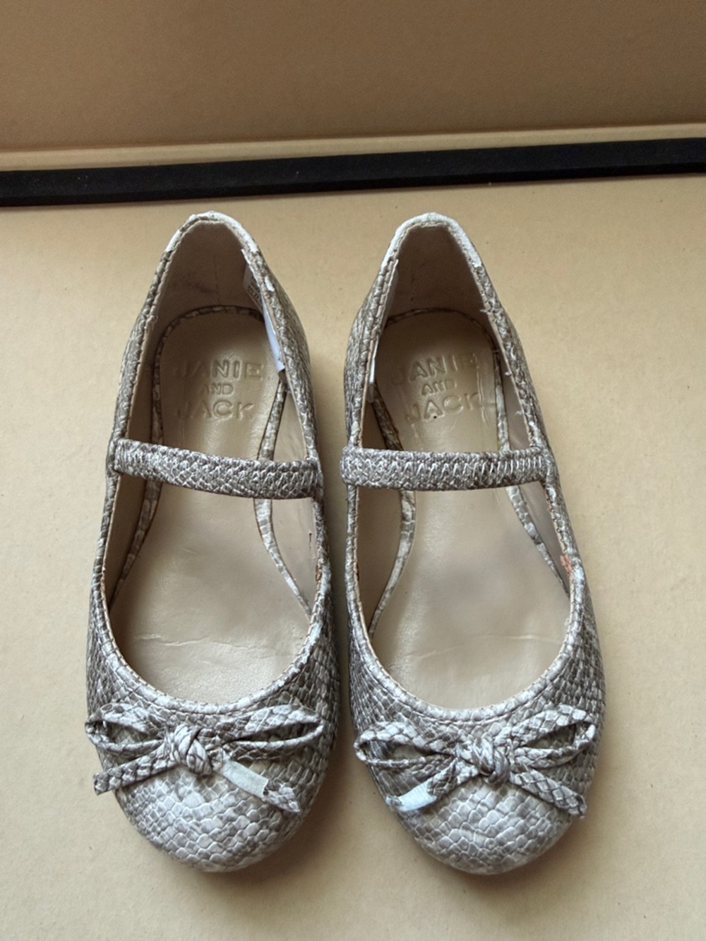 Janie and Jack Girls Toddler Brown Tone Patterned Mary Jane Flats w/ Bow Size 6